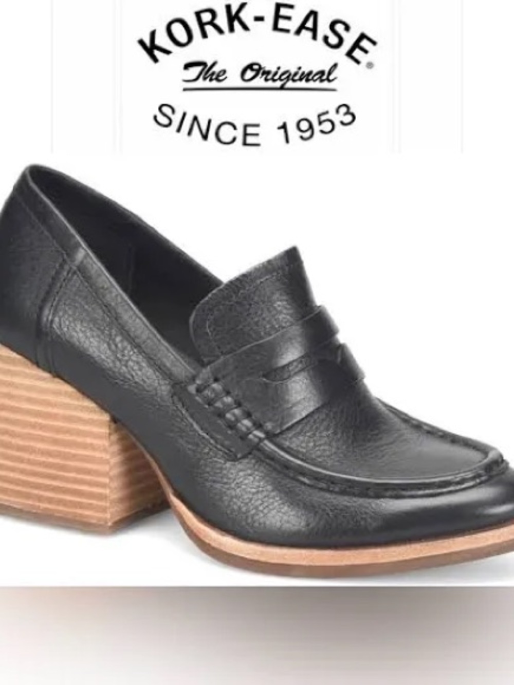Kork-Ease Fall  Black Leather Penny Loafers with Wood Block Heel size 11